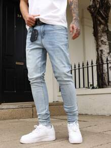 Manfinity Homme Men's Casual Denim Jeans, Suitable For Summer - Light Wash - View 1