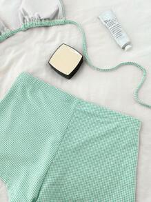 Swim Mod 女士甜美格纹三角杯文胸和三角裤比基尼套装 - 綠色 - 查看 4