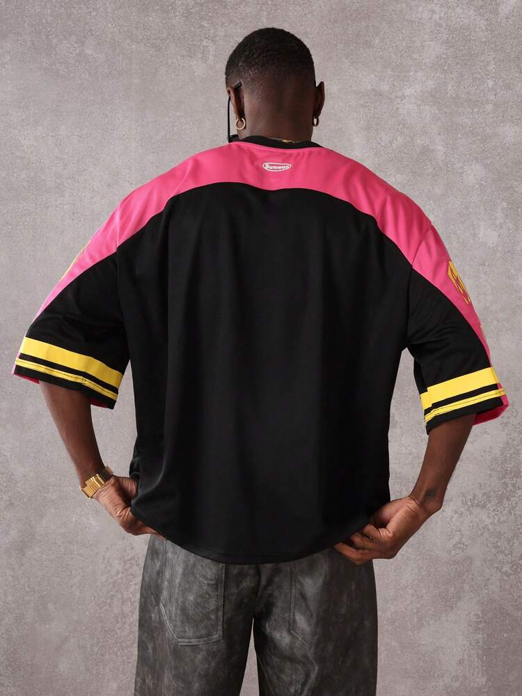 오버사이즈 스포츠 하키 저지 플레임 디자인 티셔츠