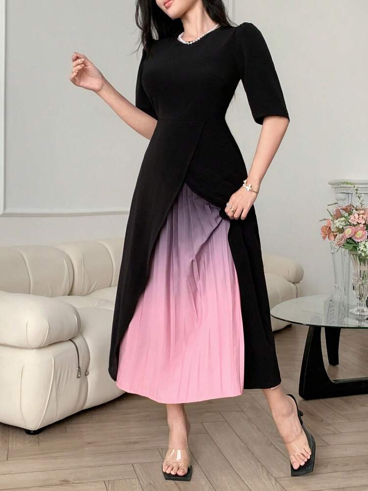 Women's Spring/Summer Color Block Elegant Evening Dress