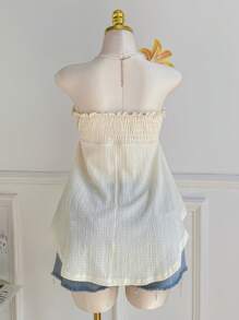 Comfortcana Plus Size Lace Hollow-Out Jacquard Tie Front Asymmetrical Hem Tube Top, Suitable For Spring And Summer