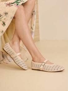 MOTF PREMIUM BAILARINAS TRANSPIRABLES CON DISEÑO POINTELLE, ESTILO RETRO DE ESTILO MARY JANES, ZAPATOS PLANOS CASUALES DE MODA Y CÓMODOS PARA MUJER - Albaricoque - Ver 5