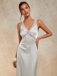 COSMINA Women's Lace Patchwork Backless Sleeveless Dress - Apricot - View 1