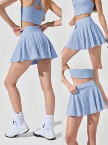 GLOWMODE 4.5 英寸吸汗速干收腹超高腰半身裙，带侧袋，防滑抓地力强，日常休闲装 - 淺藍色 - 查看 8