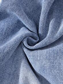 SHEIN Pantaloni larghi in denim blu stile retrò con motivo floreale e frange per bambine