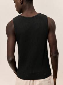 Ontre 2025 夏季男士休闲海滩度假无袖套头针织背心，带贴花，适合日常穿着和音乐节 - 黑色 - 查看 2