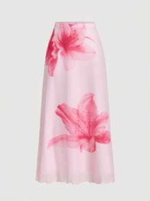 SHEIN MOD Falda de punto con estampado floral rosa para mujer