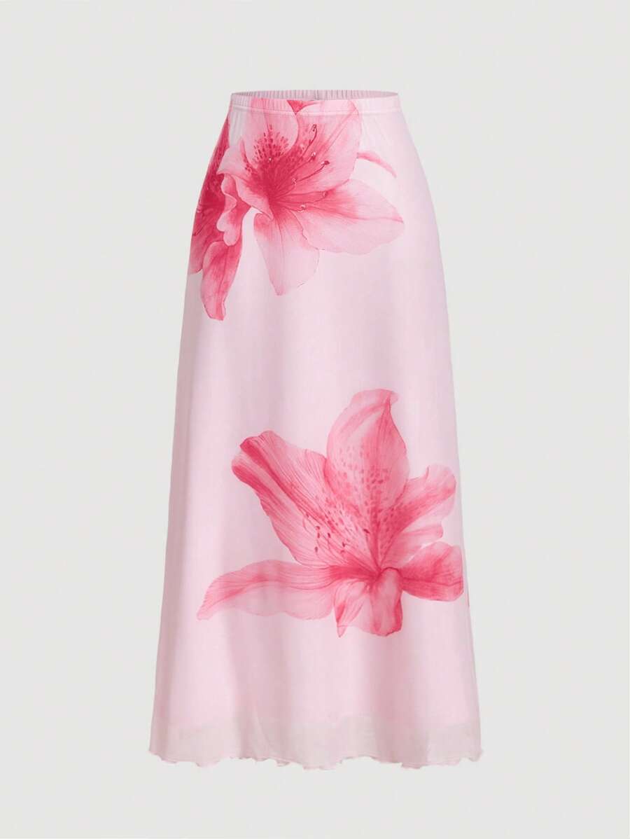 SHEIN MOD Falda de punto con estampado floral rosa para mujer