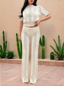 SHEIN Tall Set da 2 pezzi in cotone con maniche corte e dettagli traforati