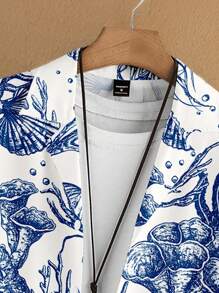 Manfinity RSRT Men's Ocean Animal Printed Blue Beach Set, Suitable For Summer - Blue - View 3