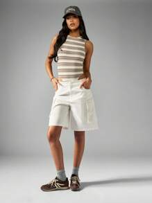 MISSGUIDED 无袖罗纹条纹紧身衣修身夏季春季背心式连体衣复古运动休闲装 - 彩色 - 查看 5