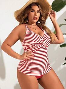 Swim Lushoire Plus Size Tank Top Bikini Set, Fashion For Summer - Red - View 4