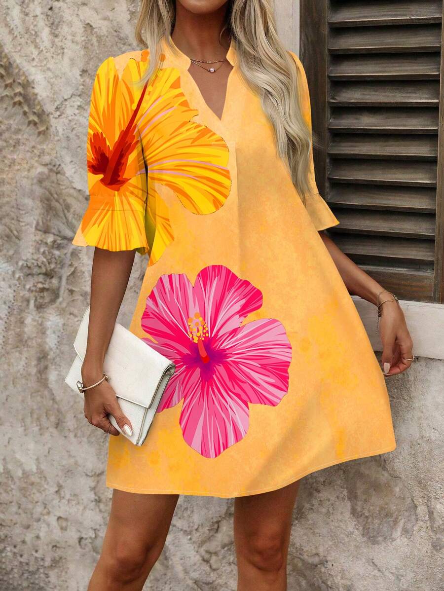 SHEIN Clasi Váy ngắn nữ, Họa tiết hoa màu cam tươi, Phong cách nghỉ mát Quần áo mùa hè cho nữ Váy nữ Quần áo mùa hè cho nữ Trang phục mùa hè cho nữ Váy mùa hè cho nữ Trang phục nghỉ mát Trang phục bãi biển cho phụ nữ - Màu Cam cháy - Xem 1