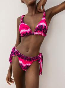 Maija Women's Tie-Dye Print Ruched Tie Bikini Swimwear, Beachwear For Summer Beach Vacation,Hippie Summer Outfits For Women Vacation Outfits Woman High Waisted Bathing Suit