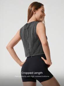 GLOWMODE Washed Pima Cotton Cool Crop Relaxed Fit Crew Neck Cropped Cut Off Boyfriend Muscle Tank Top Gym Training Daily Casual Wear