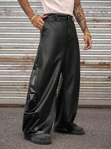 AXEPEAK Pantalones rectos casuales y holgados de uso diario para hombres, de unicolor con cintura elástica, estilo juvenil