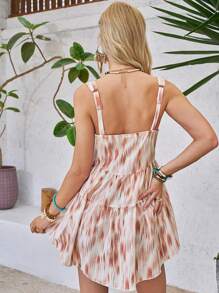 LanaWest Women's Casual Striped Print Asymmetrical Hem Vacation Style Mini Dress - Baby Pink - View 2