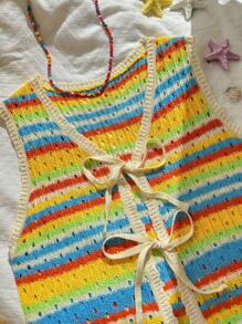 Skyraze Women's Rainbow Striped Cardigan, Fashion Suitable For Summer - Blue - View 6