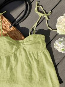 Comfortcana Women's Summer Ruched Bust Bohemian Vacation Camisole - Lime Green - View 5