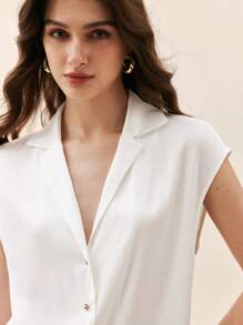 BizChic 2025夏季新款独立日音乐节派对聚会夏季衬衫，适合婚礼嘉宾，早午餐，都市时尚通勤，日常搭配，春夏新款优雅女士无袖缎面翻领衬衫 - 白色 - 查看 4