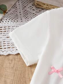 SHEIN Baju Kasual Musim Panas untuk Anak Perempuan dengan Hiasan Pita dan Rok Mini Lipit - Putih - View 5