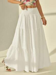 SHEIN PETITE Váy Maxi Viền Chữ A Cho Nữ, Thích Hợp Đi Nghỉ, Thích Hợp Cho Mùa Hè - trắng - Xem 5