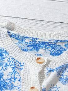 EMERY ROSE New Design Retro Artistic Tie Dye Print Crew Neck Lightweight Sweater For Women, Spring/Summer - White - View 5