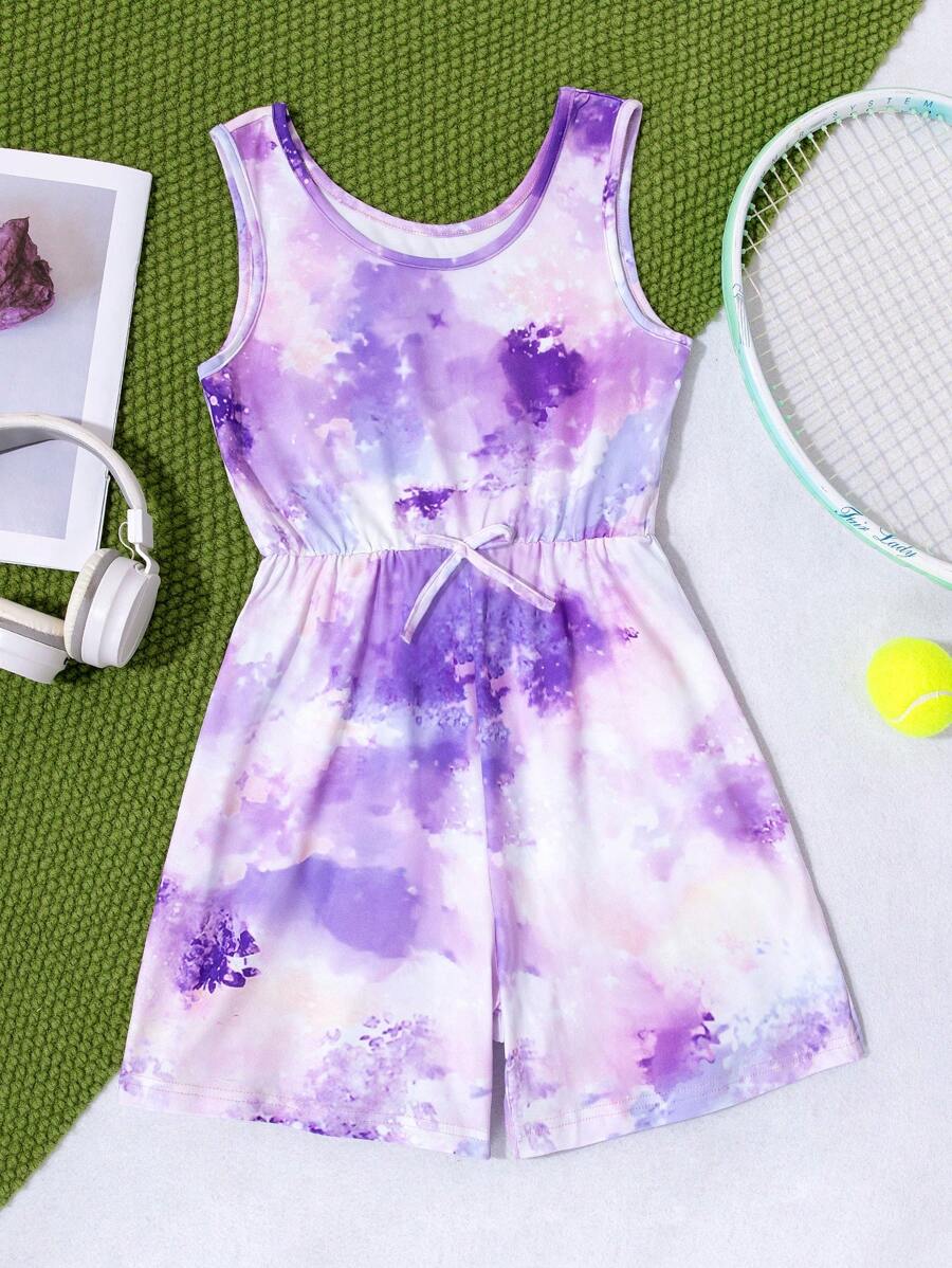 Tween Girls' Random Printed Sleeveless Romper - Purple - View 1