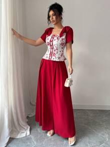 Elenzga Women Two Pieces Outfits For Daily Wear - Red - View 5