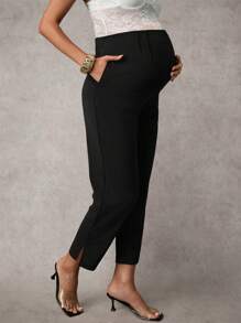 MaterniChic Pantalones de maternidad ajustables de cintura, de unicolor y de corte slim, elegantes - Negro - Ver 5