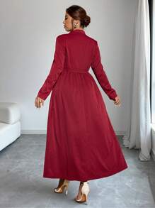Allurite Wine Red Elegant Formal Long Dress For Women, Spring - Burgundy - View 2