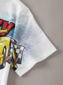 1 Piece Tween Boy Casual Sports College Street White T-Shirt With Graffiti Racing Pattern Suitable For Back To School Boys Suitable For Birthday Parties, Evening Parties, Performances, Weddings, Baptisms, Opening Ceremonies Daily Suitable For Daily Use Suitable For School Suitable For Travel Suitable For Sports Suitable For Spring And Summer Seasons