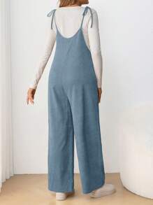 SHEIN 孕妇休闲细肩带蝴蝶结长款修身孕妇连体裤 - 淺藍色 - 查看 2