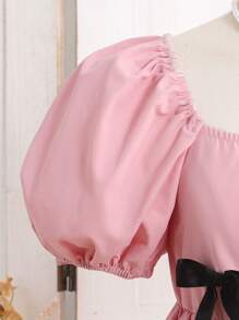 Leap Crew Nova Glow Tween 女童蝴蝶结方领休闲泡泡袖迷你连衣裙 - 淺粉色 - 查看 7