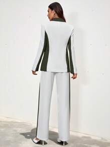 Aveloria Modichic Women's Color Block Lapel Collar Long Sleeve Jacket And Trouser Suit Set  - Green - View 6
