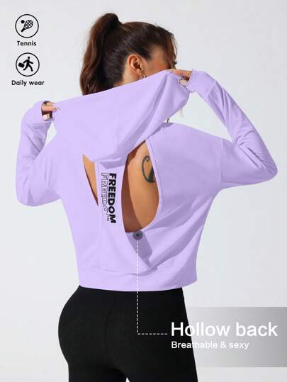 Easithlete Sudadera deportiva con capucha, estampado de letras y espalda calada