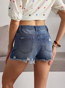 Breezaya Shorts di jeans casual versatili da donna con tasche, orli sfrangiati e strappati