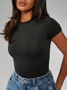 MISSGUIDED Long Sleeve Ribbed Bodysuit Form Fitting Basic Tee Body Top Essential Slim Classic Summer Activewear Athleisure Wardrobe Staple All Season Versatile Layering Piece - Black - View 6