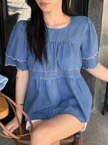 DAZY Summer New Casual Sweet Women Denim Blouse,Back To School Clothes
