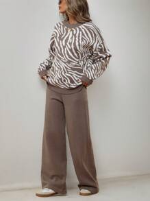 Aveloria Modichic 2pcs Set Casual Loose Random Zebra Print Knitted Sweater And Pants Oversized Cheetah Printsweater  Fall Winter Cloth For Women - Multicolor - View 5
