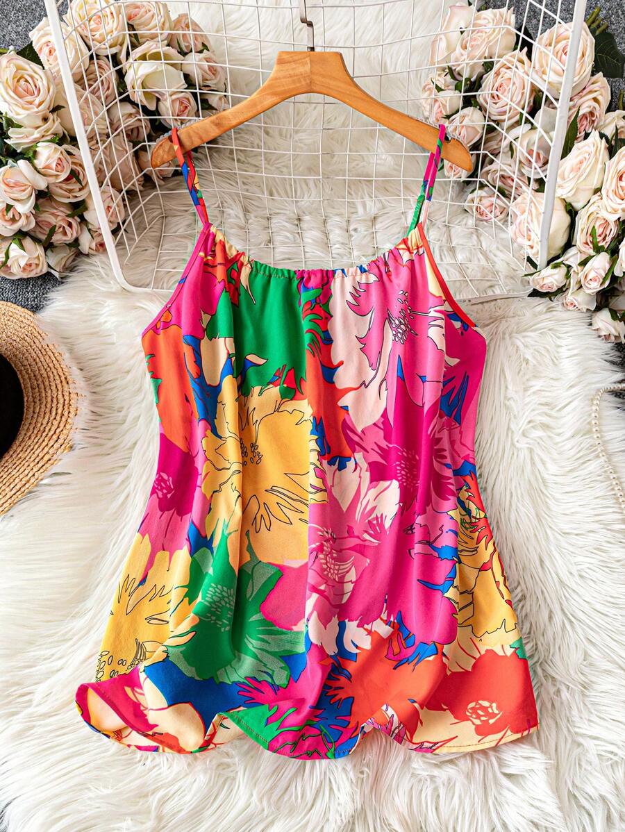 SHEIN LUNE Plus Size Pride Month Graphic Print Cami Top, Fashionable For Summer American Flag USA 4th Of July, Th Of July / Red White Blue Graduation - Multicolor - View 1