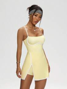 SHEIN Sport Studio Women's Color Block Trim Split Strap Sports Dress