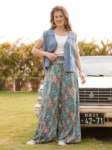 LanaWest 女式高腰佩斯利印花阔腿度假裤 - 彩色 - 查看 4