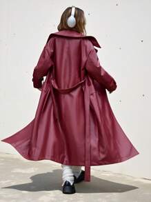 Chiquease Fashionable Wine Red PU Leather Lapel Long Sleeve Jacket For Women, Autumn Holiday Party Clothes  Fall Cloth For Women - Burgundy - View 2