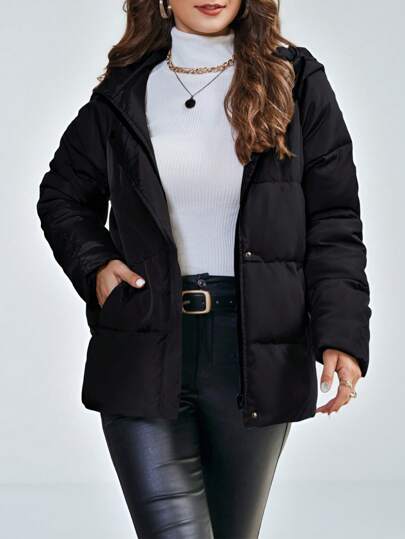 Aveloria Modichic Winter Casual Solid Color HoodedPadded Insulated Polyfill Synthetic Insulation Winter Coat Winter Jacket Outwear