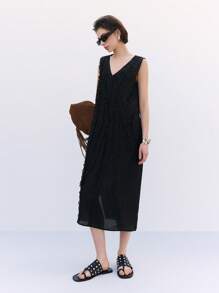 LYSMO Váy đen dệt không tay cho nữ, thời trang cho mùa hè - màu đen - Xem 1