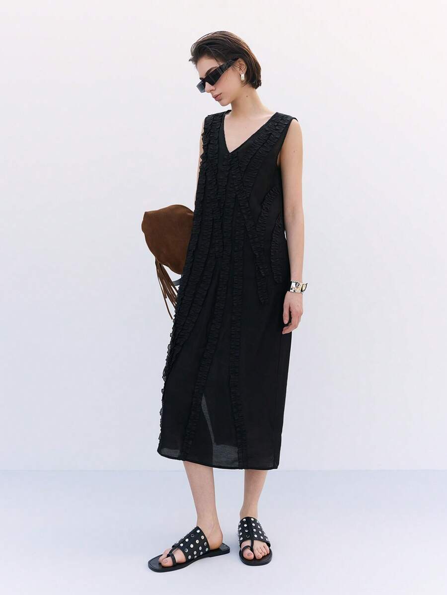 LYSMO Váy đen dệt không tay cho nữ, thời trang cho mùa hè - màu đen - Xem 1