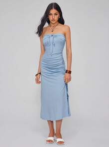 Roylia Tight Fit Ruched Drawstring Waist Women's Beach Dress