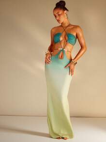 Hauture Women's Vacay Halter Neck Minimalist Dress, Suitable For Summer - Multicolor - View 1