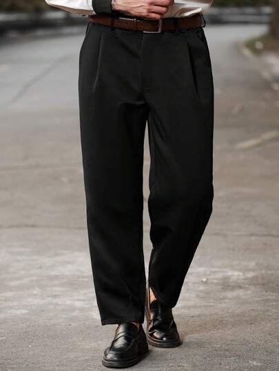 Manfinity Homme Plus Size Men's Casual Simple Commuter Pants Baggy Dress Pants, Great For Couples And Makes An Excellent Gift Idea For Boyfriends Or Husbands., Fall